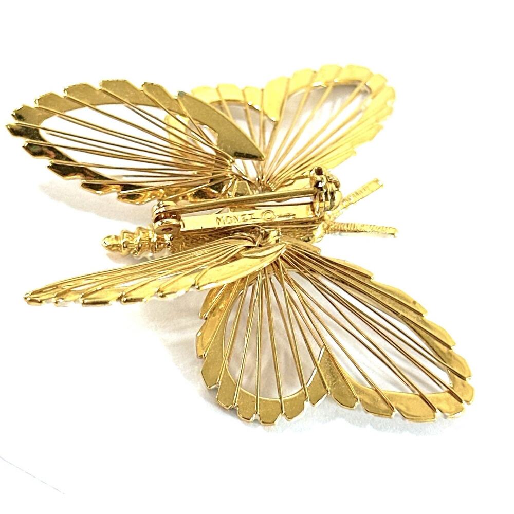 Monet Butterfly Brooch White Enamel Gold Tone Openwork Wings 1.75” Vintage Pin - Picture 5 of 6